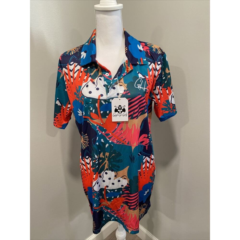Gashouse Golf Mens Medium Polo Shirt Floral Pattern Colorful New
